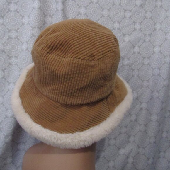 Faux Fur Trim Corduroy Bucket Hat with Fleece Lining, Adult OS - Picture 3 of 6